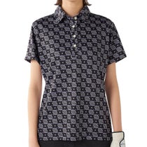 マリクレール marie claire　レディース モノグラム柄 配色切替 半袖 ポロシャツ 715-652 ブラック　2025年モデル