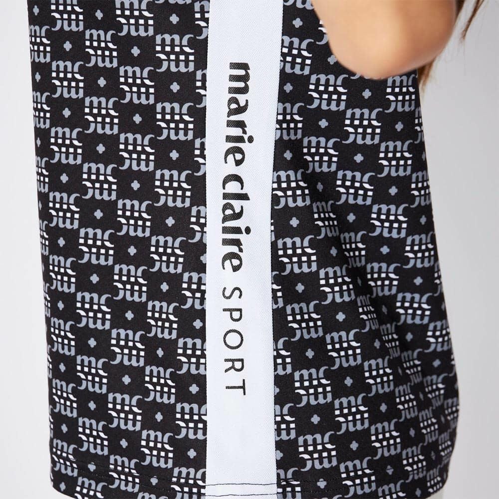 マリクレール marie claire　レディース モノグラム柄 配色切替 半袖 ポロシャツ 715-652 ブラック　2025年モデル 詳細4