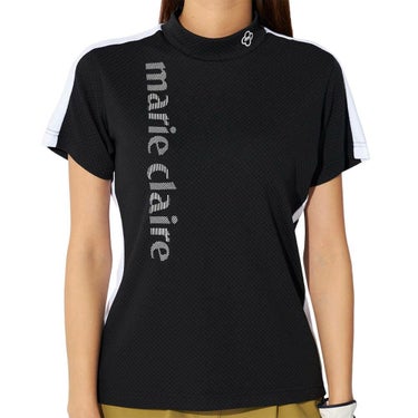 マリクレール marie claire　レディース 配色切替 半袖 モックネックシャツ 715-659 ブラック　2025年モデル ブラック