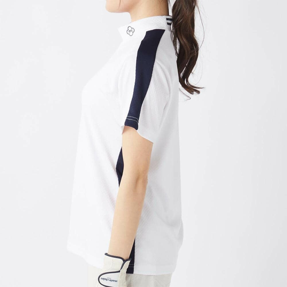 マリクレール marie claire　レディース 配色切替 半袖 モックネックシャツ 715-659 ホワイト　2025年モデル 詳細2