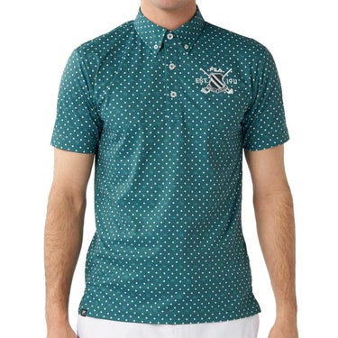 フィラ FILA　メンズ ドット柄 ストレッチ 半袖 ボタンダウン ポロシャツ 745-602 ダークグリーン　2025年モデル