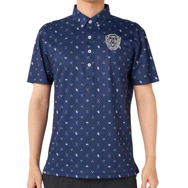 フィラ FILA　メンズ 飛び柄 ストレッチ 半袖 ボタンダウン ポロシャツ 745-603 ネイビー　2025年モデル
