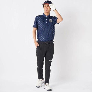 フィラ FILA　メンズ 飛び柄 ストレッチ 半袖 ボタンダウン ポロシャツ 745-603 ネイビー　2025年モデル 詳細6