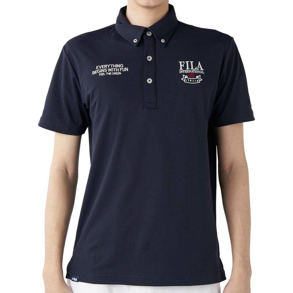 フィラ FILA　メンズ ロゴ刺繍 ストレッチ 半袖 ボタンダウン ポロシャツ 745-606 ネイビー　2025年モデル