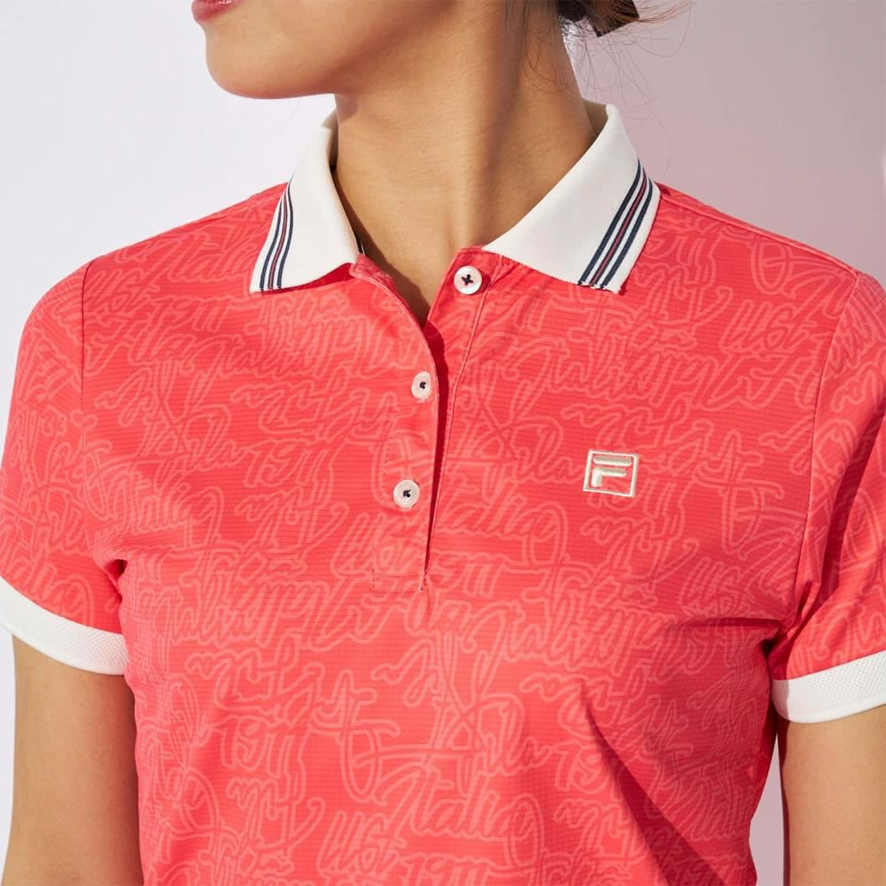フィラ FILA　レディース プリント柄 遮熱 半袖 ポロシャツ 755-603 ピンク　2025年モデル 詳細4