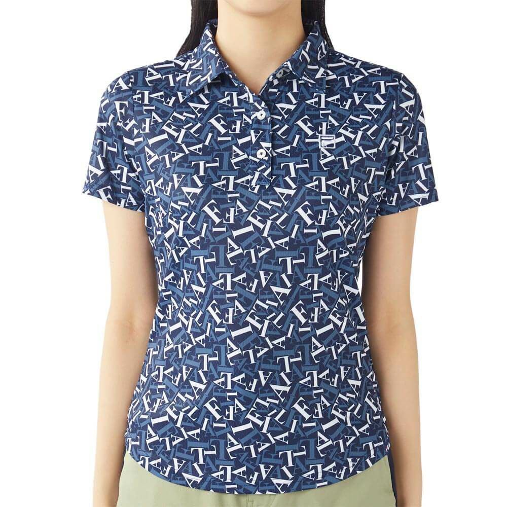 フィラ FILA　レディース 接触冷感 タイポグラフィ柄 半袖 ポロシャツ 755-607 ネイビー　2025年モデル