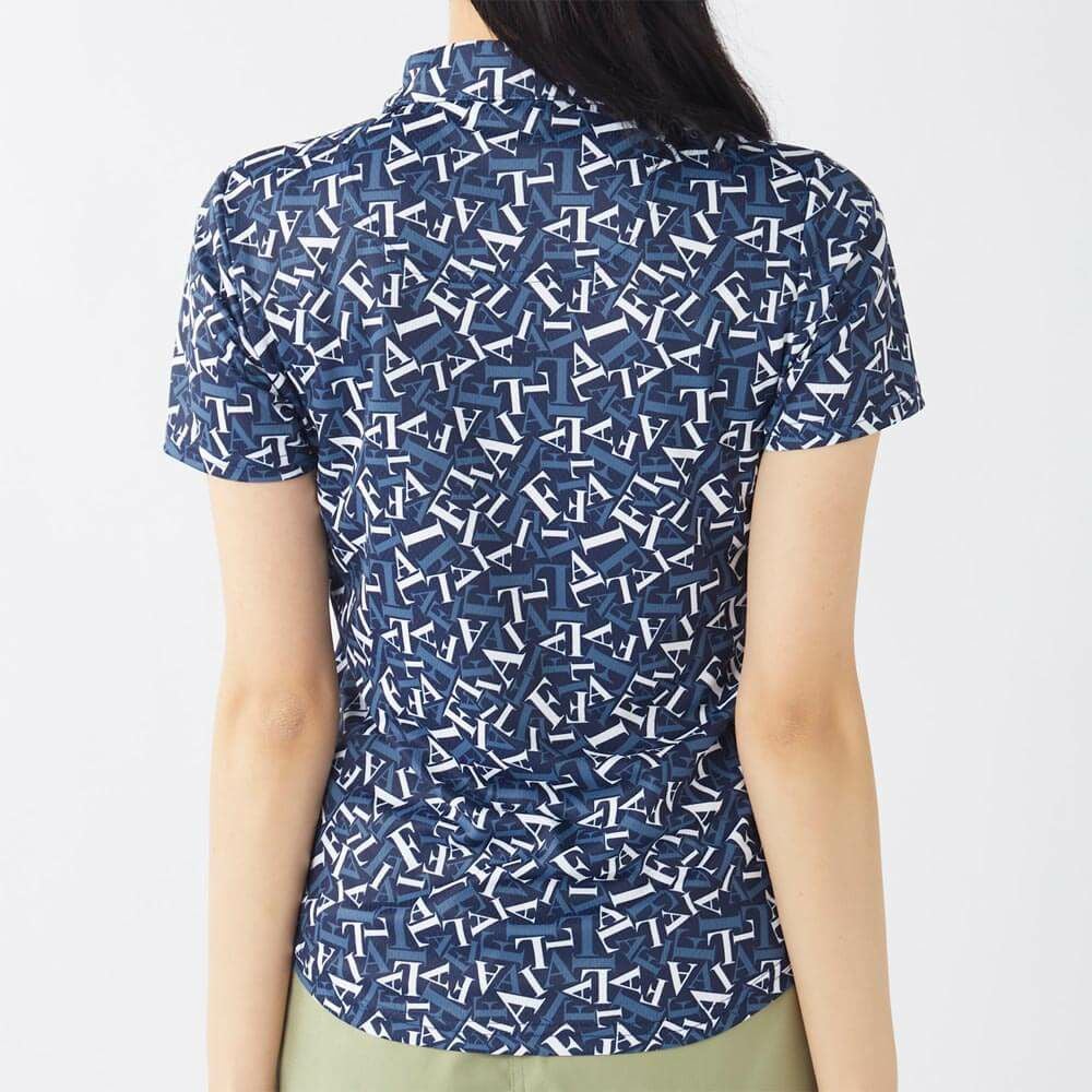 フィラ FILA　レディース 接触冷感 タイポグラフィ柄 半袖 ポロシャツ 755-607 ネイビー　2025年モデル 詳細2