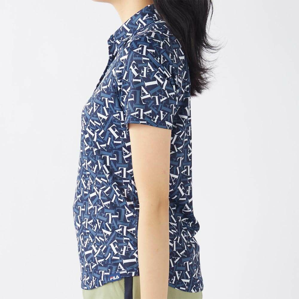 フィラ FILA　レディース 接触冷感 タイポグラフィ柄 半袖 ポロシャツ 755-607 ネイビー　2025年モデル 詳細3