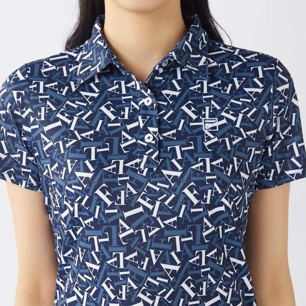 フィラ FILA　レディース 接触冷感 タイポグラフィ柄 半袖 ポロシャツ 755-607 ネイビー　2025年モデル 詳細4