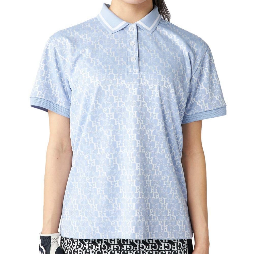 フィラ FILA　レディース タイポグラフィ柄 ジャガード 半袖 ポロシャツ 755-643 ブルー　2025年モデル