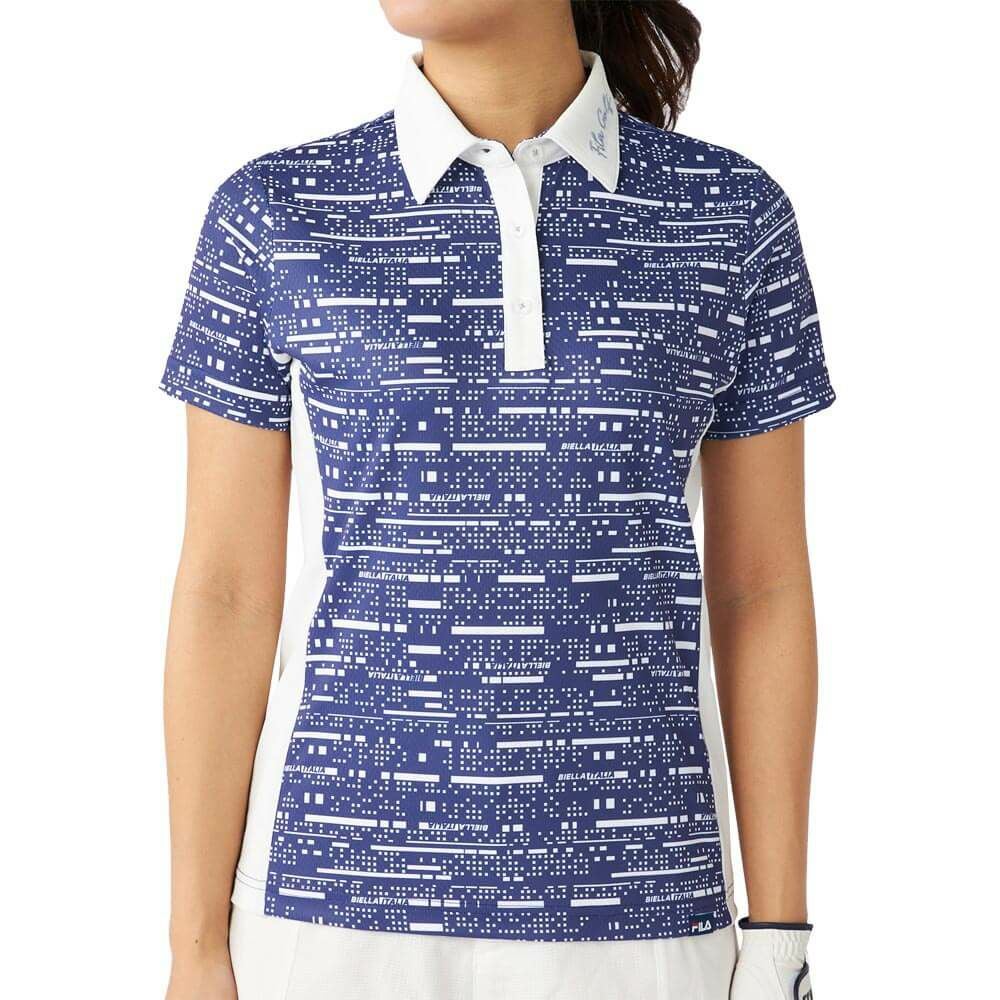 フィラ FILA　レディース デジタル柄 配色切替 半袖 ポロシャツ 755-644 ブルー　2025年モデル