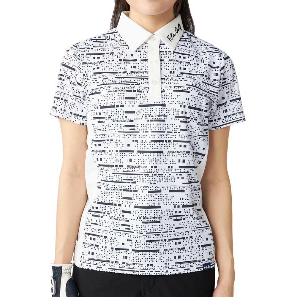 フィラ FILA　レディース デジタル柄 配色切替 半袖 ポロシャツ 755-644 ホワイト　2025年モデル