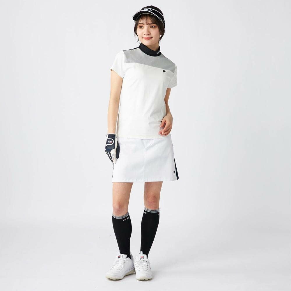 フィラ FILA　レディース メッシュレイヤード バイカラー 半袖 モックネックシャツ 755-647 ホワイト　2025年モデル 詳細7
