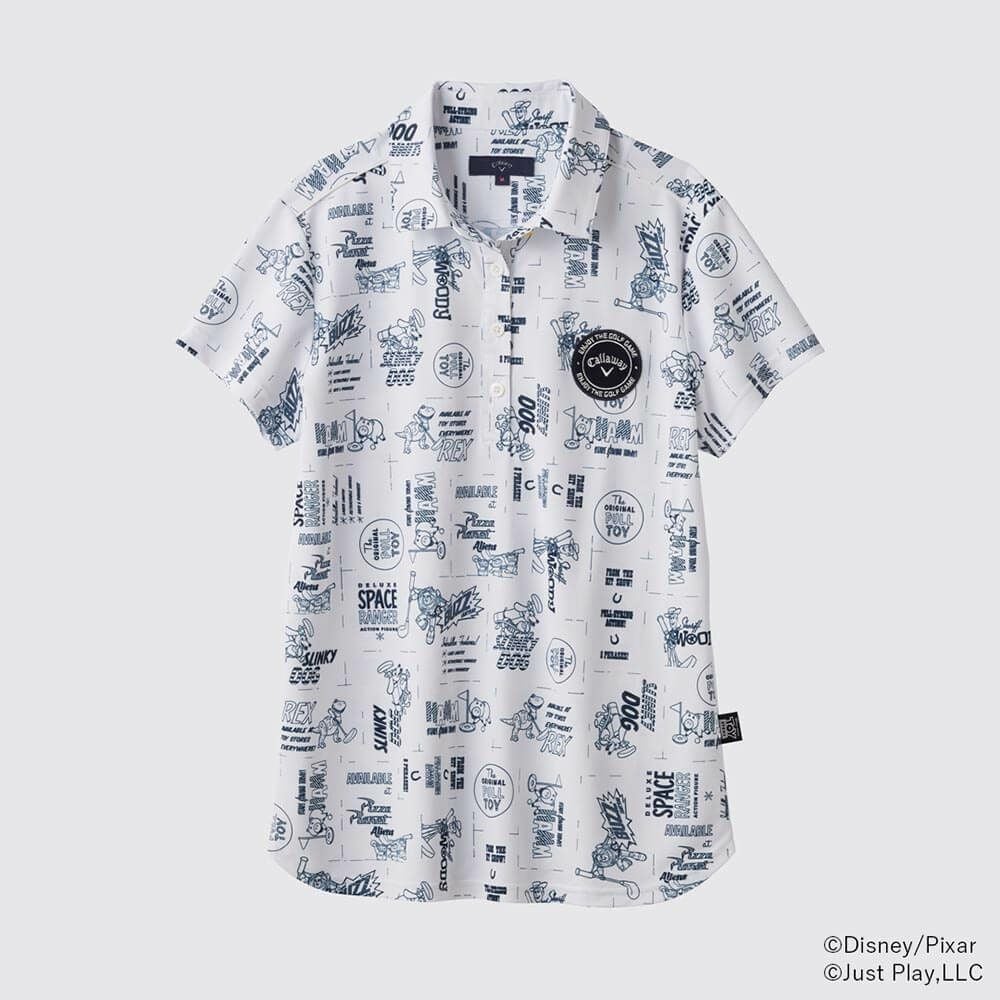 キャロウェイ Callaway　レディース トイ・ストーリー キャロウェイコレクション 総柄 半袖 ポロシャツ C25134231 1030 ホワイト　2025年モデル