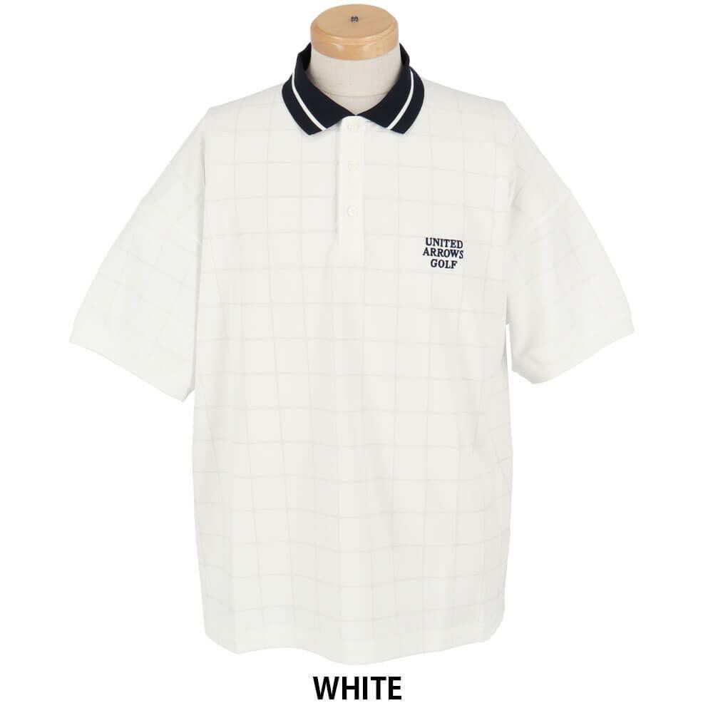 ユナイテッドアローズゴルフ　メンズ プレイド ジャガード 半袖 ポロシャツ 6017-699-0113　2025年モデル WHITE