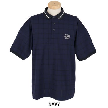 ユナイテッドアローズゴルフ　メンズ プレイド ジャガード 半袖 ポロシャツ 6017-699-0113　2025年モデル NAVY