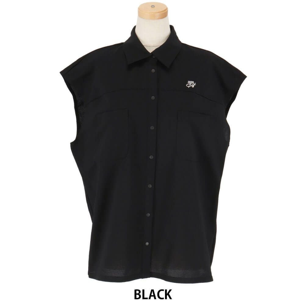 ユナイテッドアローズゴルフ　レディース ロゴプリント ノースリーブ ポロシャツ 6016-699-0002　2025年モデル BLACK