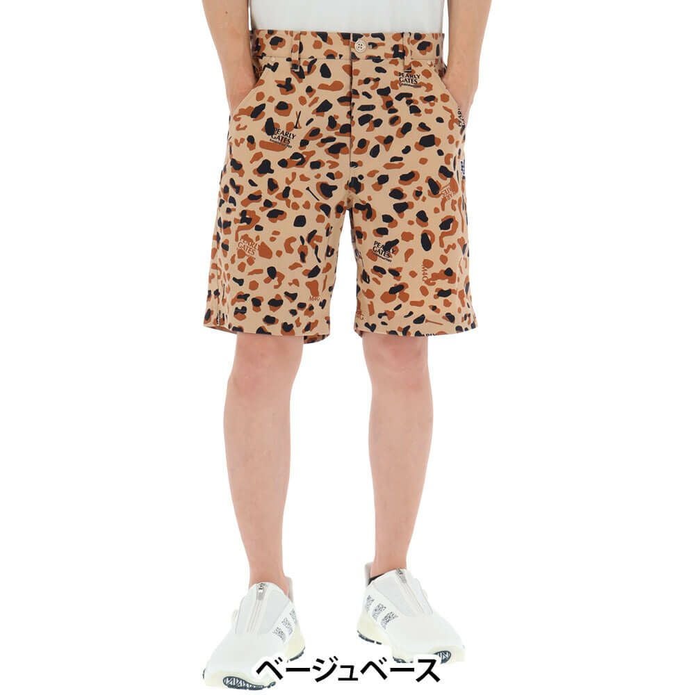 パーリーゲイツ PEARLY GATES　メンズ ヒョウ柄 Pe/Cストレッチコードレーン ショートパンツ 053-5132505　2025年モデル ベージュベース