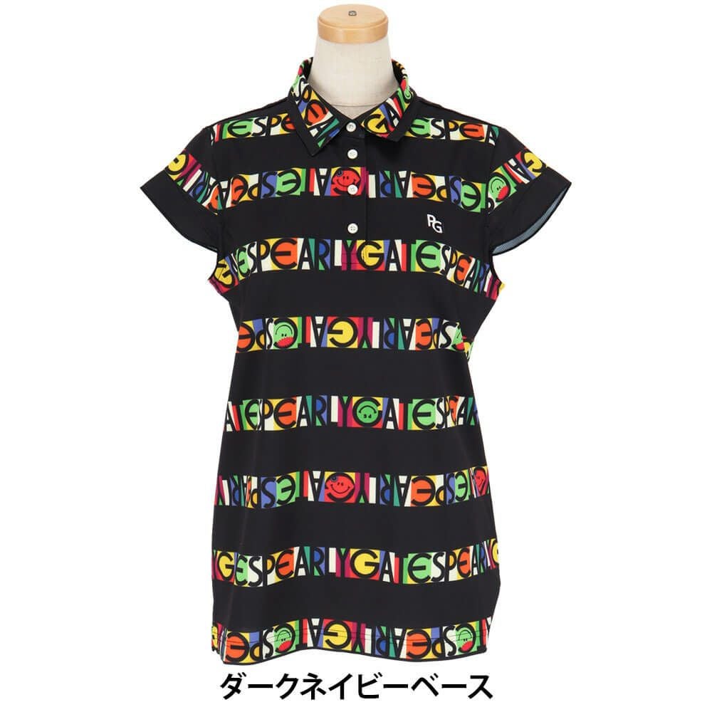 パーリーゲイツ PEARLY GATES　レディース ビオニコ シール ボーダー UV 半袖 ポロシャツ 055-5260608　2025年モデル ダークネイビーベース