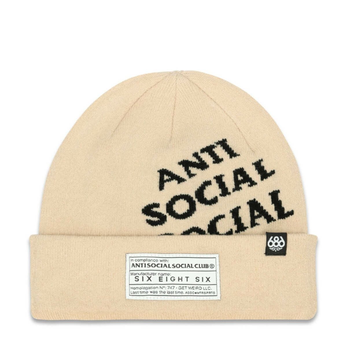 シックスエイトシックス 686　アンチソーシャルソーシャルクラブビーニー ASSC CLUB BEANIE M5WNBNE213-AS 2025-2026 ASSC LIMESTONE