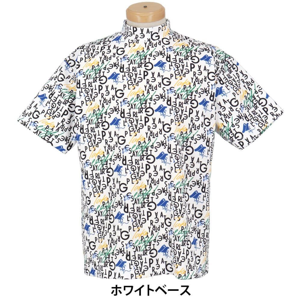 パーリーゲイツ PEARLY GATES　メンズ BALLくんロゴ 総柄プリント半袖 モックネックシャツ 053-5267705　2025年モデル ホワイトベース