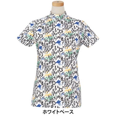 パーリーゲイツ PEARLY GATES　レディース BALLくんロゴ 総柄プリント半袖 モックネックシャツ 055-5267706　2025年モデル ホワイトベース
