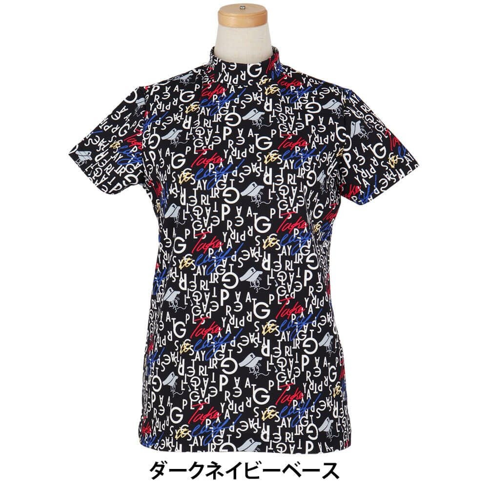 パーリーゲイツ PEARLY GATES　レディース BALLくんロゴ 総柄プリント半袖 モックネックシャツ 055-5267706　2025年モデル ダークネイビーベース