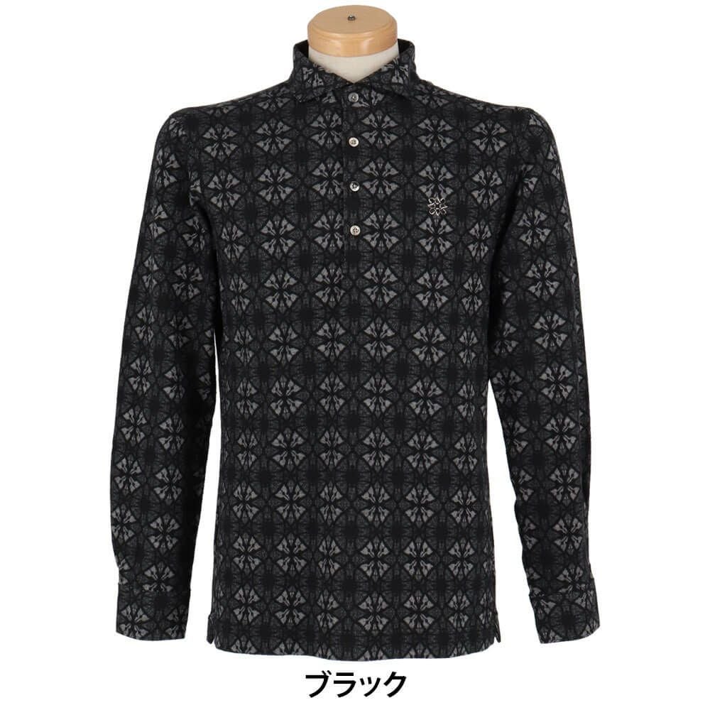 セントアンドリュース St ANDREWS　メンズ エディンパラン ステンドグラス ジャガード 長袖 ポロシャツ 042-2261003 ブラック