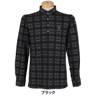 セントアンドリュース St ANDREWS　メンズ エディンパラン ステンドグラス ジャガード 長袖 ポロシャツ 042-2261003 ブラック