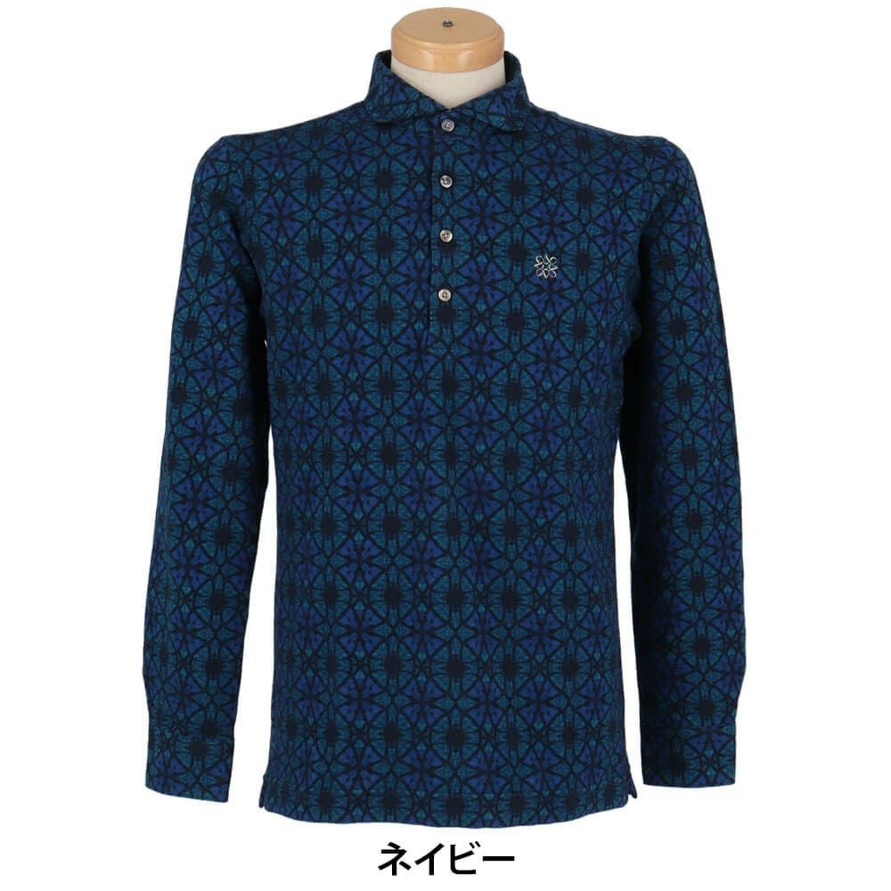 セントアンドリュース St ANDREWS　メンズ エディンパラン ステンドグラス ジャガード 長袖 ポロシャツ 042-2261003 ネイビー