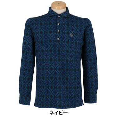 セントアンドリュース St ANDREWS　メンズ エディンパラン ステンドグラス ジャガード 長袖 ポロシャツ 042-2261003 ネイビー