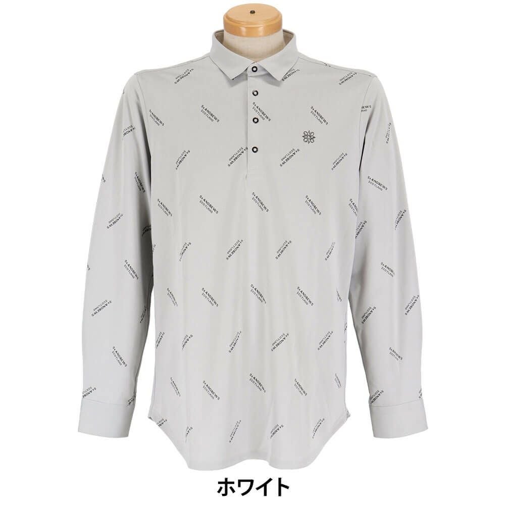 セントアンドリュース St ANDREWS　メンズ ロゴジャガード 長袖 ポロシャツ 042-2261901 ホワイト
