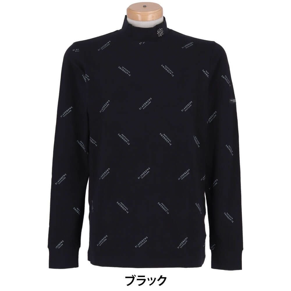 セントアンドリュース St ANDREWS　メンズ ベア天竺 ロゴプリント 長袖 ハイネックシャツ 042-2266953 ブラック