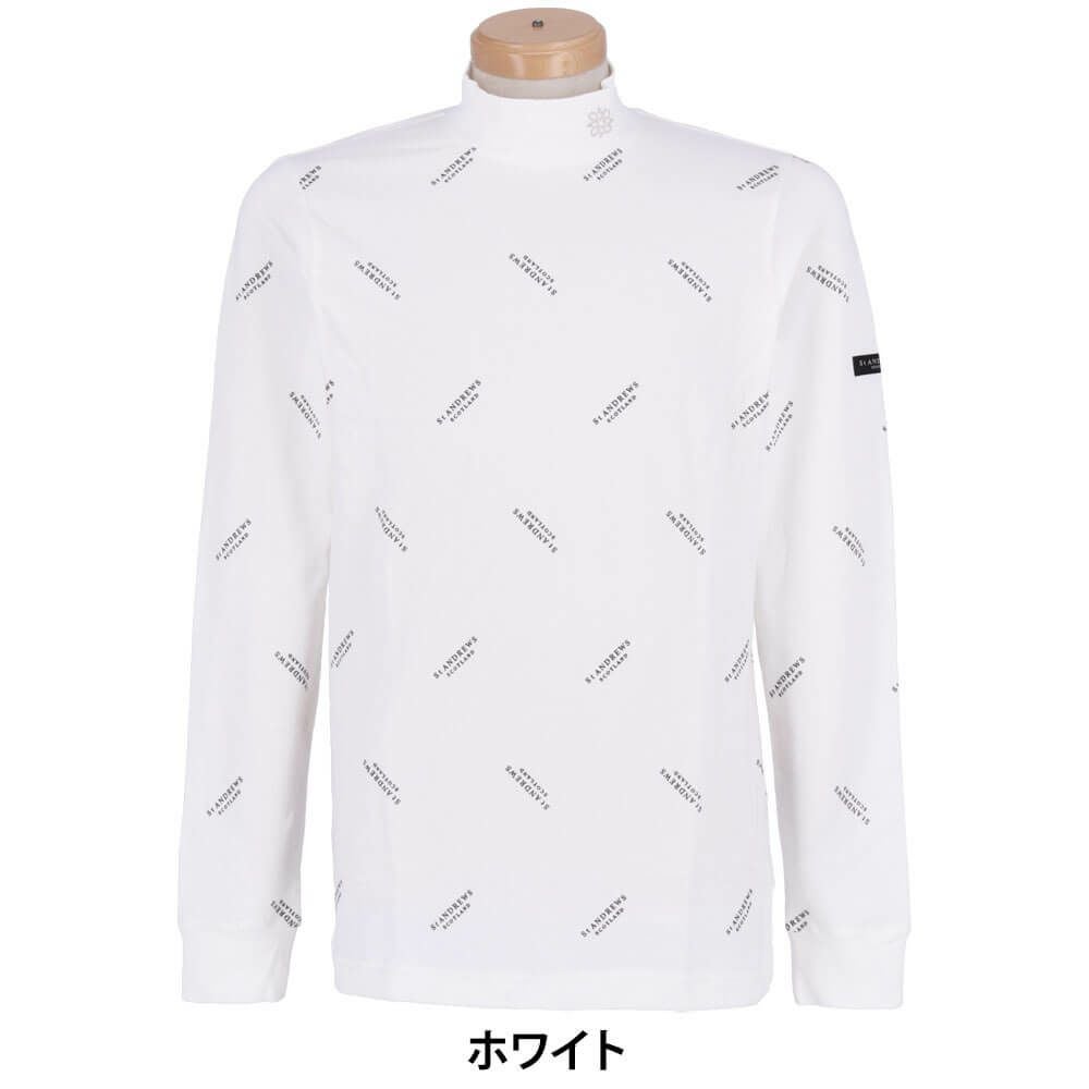 セントアンドリュース St ANDREWS　メンズ ベア天竺 ロゴプリント 長袖 ハイネックシャツ 042-2266953 ホワイト