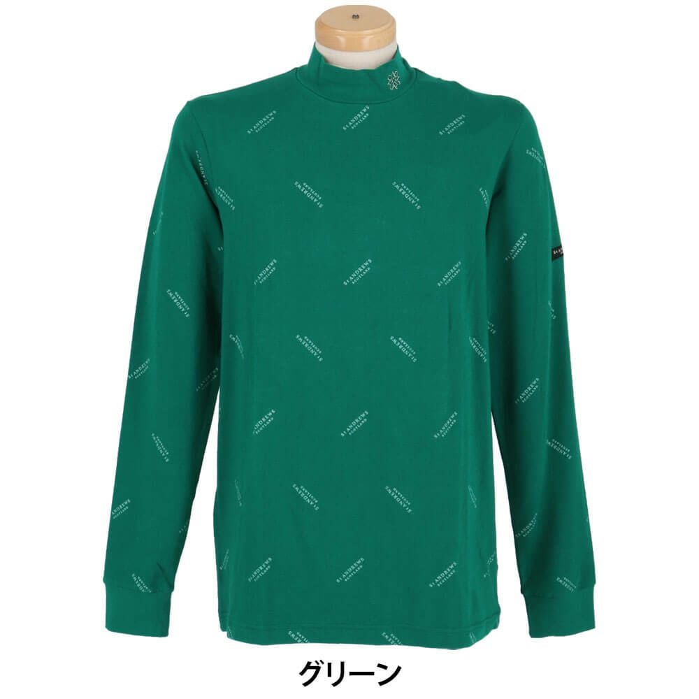 セントアンドリュース St ANDREWS　メンズ ベア天竺 ロゴプリント 長袖 ハイネックシャツ 042-2266953 グリーン