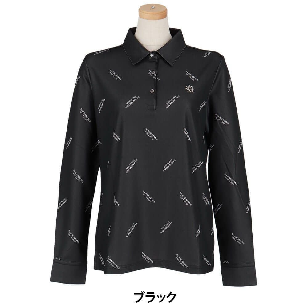 セントアンドリュース StANDREWS レディースシャツ ロゴジャガード 長袖ポロシャツ 043-2261902 ブラック
