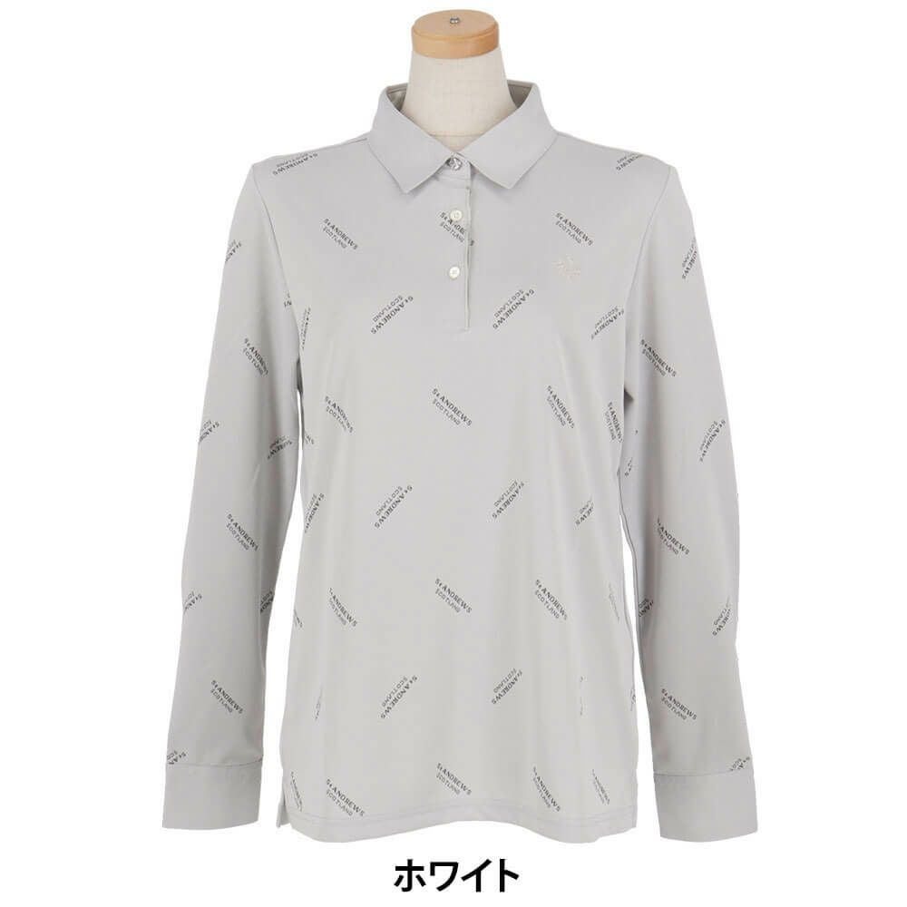 セントアンドリュース StANDREWS レディースシャツ ロゴジャガード 長袖ポロシャツ 043-2261902 ホワイト