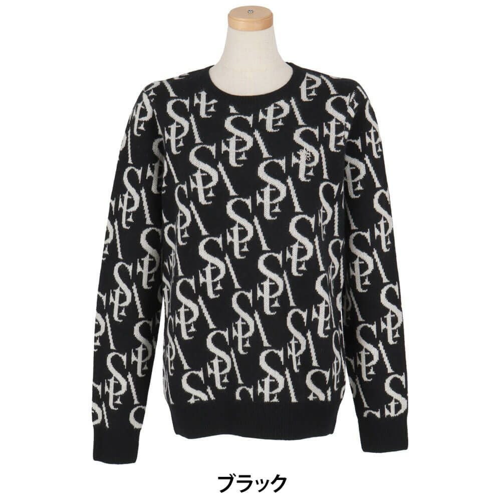 セントアンドリュース StANDREWS レディースシャツ モノグラム柄 ジャガード カシミヤ 長袖 クルーネック セーター 043-2270102 ブラック