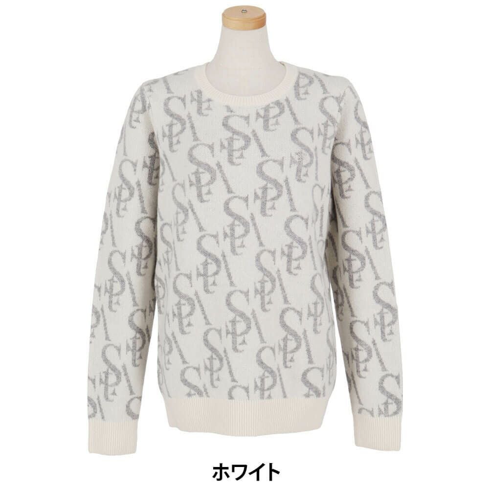 セントアンドリュース StANDREWS レディースシャツ モノグラム柄 ジャガード カシミヤ 長袖 クルーネック セーター 043-2270102 ホワイト