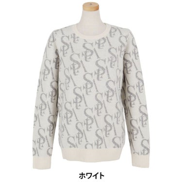 セントアンドリュース StANDREWS レディースシャツ モノグラム柄 ジャガード カシミヤ 長袖 クルーネック セーター 043-2270102 ホワイト