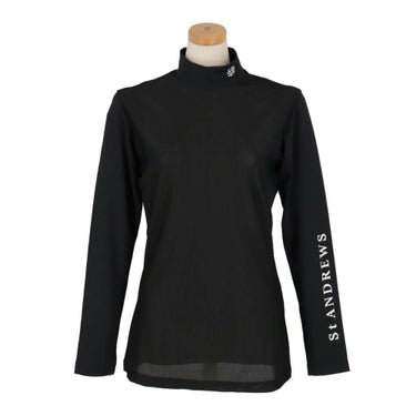 セントアンドリュース StANDREWS レディースシャツ ロゴプリント メッシュ 長袖 ハイネックシャツ 043-2966352 ブラック