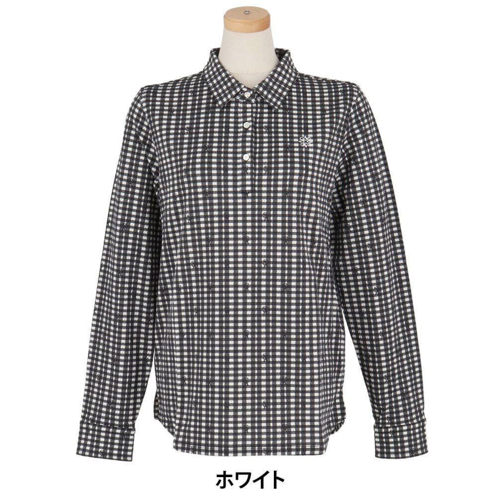セントアンドリュース StANDREWS レディースシャツ チェック柄 ジャガード 長袖ポロシャツ 043-9261910 ホワイト