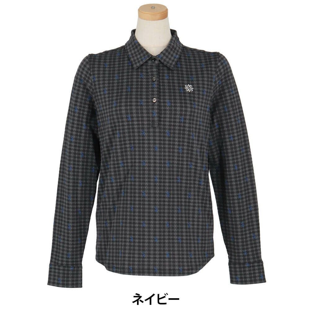 セントアンドリュース StANDREWS レディースシャツ チェック柄 ジャガード 長袖ポロシャツ 043-9261910 ネイビー