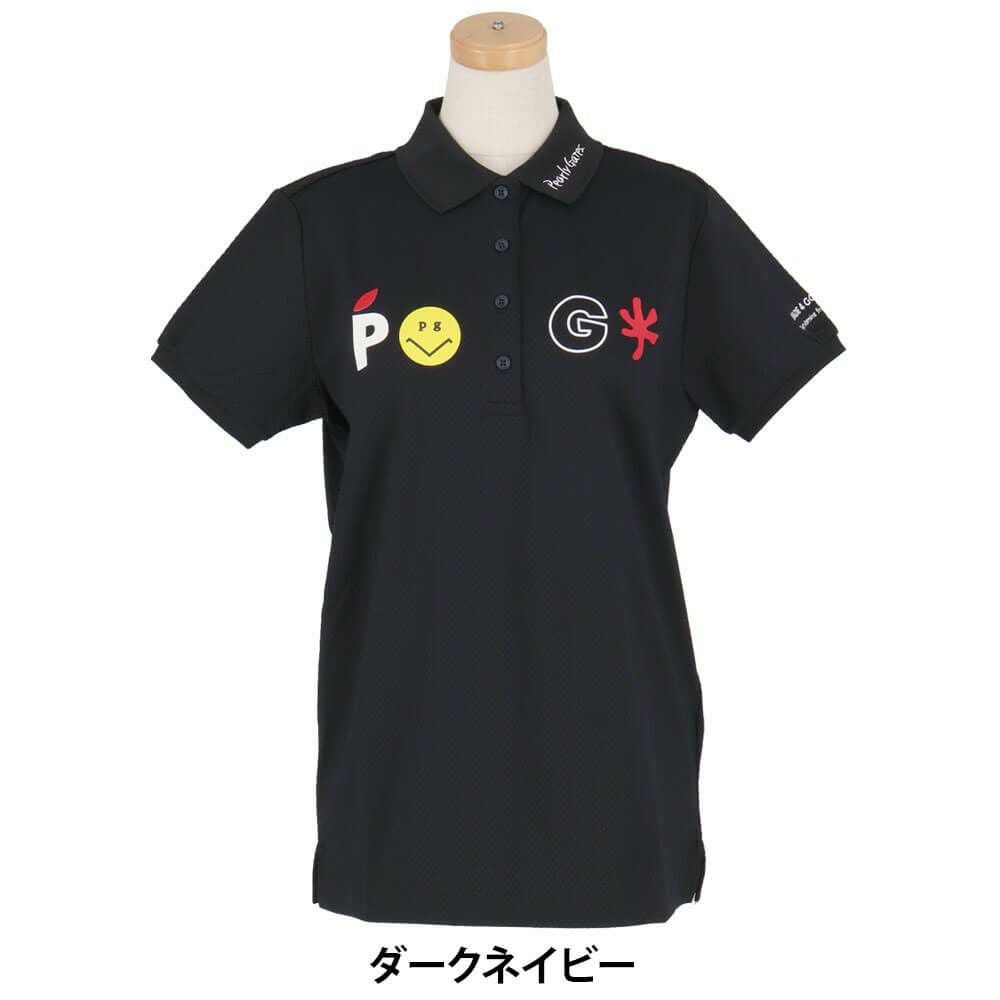 パーリーゲイツ PEARLY GATES　レディース バックプリント サッカーチェック 半袖 ポロシャツ 055-5260712　2025年モデル ダークネイビー