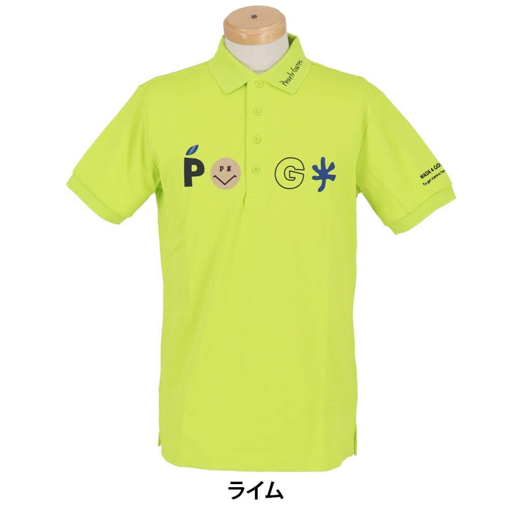 パーリーゲイツ PEARLY GATES　メンズ バックプリント サッカーチェック 半袖 ポロシャツ 053-5260711　2025年モデル ライム