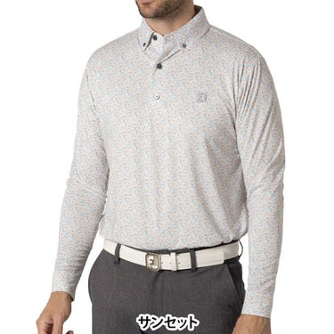 フットジョイ FootJoy　メンズ フラワープリント 長袖 ボタンダウン ポロシャツ FJ-F24-S10　2024年モデル サンセット