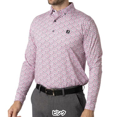 フットジョイ FootJoy　メンズ フラワープリント 長袖 ボタンダウン ポロシャツ FJ-F24-S10　2024年モデル ピンク