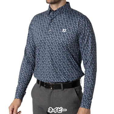 フットジョイ FootJoy　メンズ フラワープリント 長袖 ボタンダウン ポロシャツ FJ-F24-S10　2024年モデル ネイビー