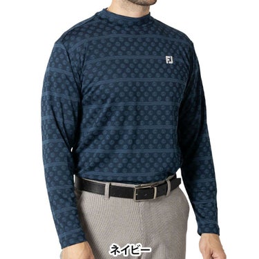 フットジョイ FootJoy　メンズ ロゴジャカード 長袖 モックネックシャツ FJ-F24-S11　2024年モデル ネイビー