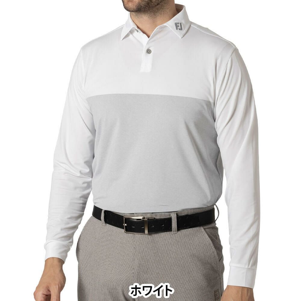 フットジョイ FootJoy　メンズ カラーブロック 長袖 ポロシャツ FJ-F24-S16　2024年モデル ホワイト